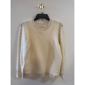 78&SUNNY Cream Sweatshirt Crochet Eyelet Lace Balloon Sleeve Pullover Ivory M